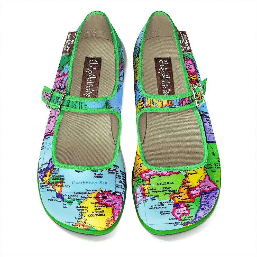 Hot Chocolate World Map Mary Janes Size EU38 Teacher Dopamine Dressing Whimsical